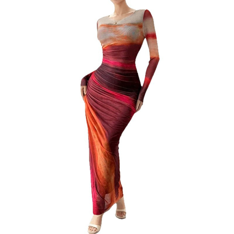 Damen elegantes Maxikleid mit innovativem Farbverlauf Stalluxe