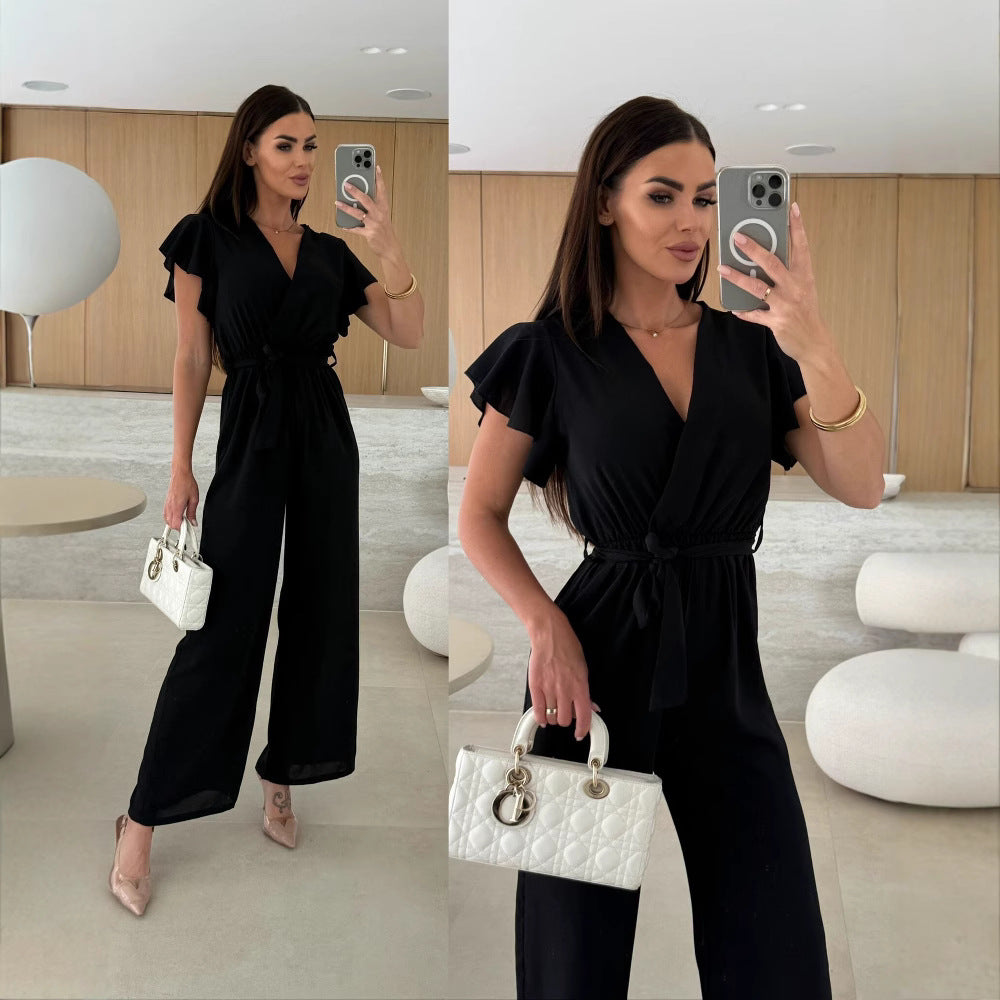 Damen Overall mit fließendem Stoff und voluminösen Ärmeln Stalluxe