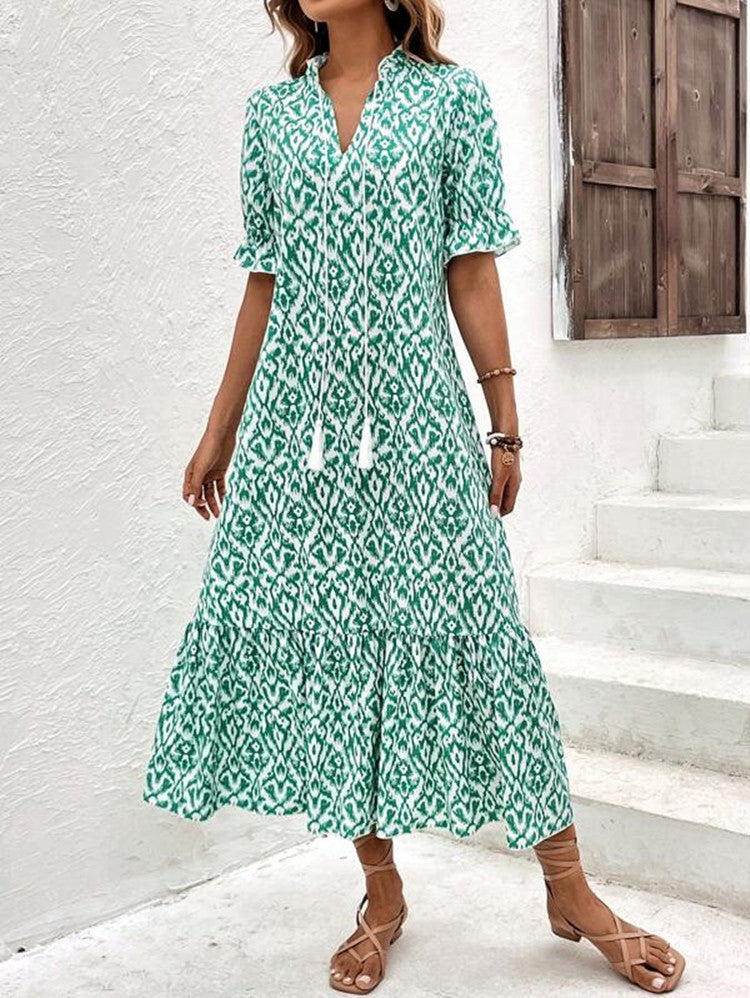 Damen Maxikleid mit modernem Boho-Design und lässigem V-Ausschnitt Stalluxe