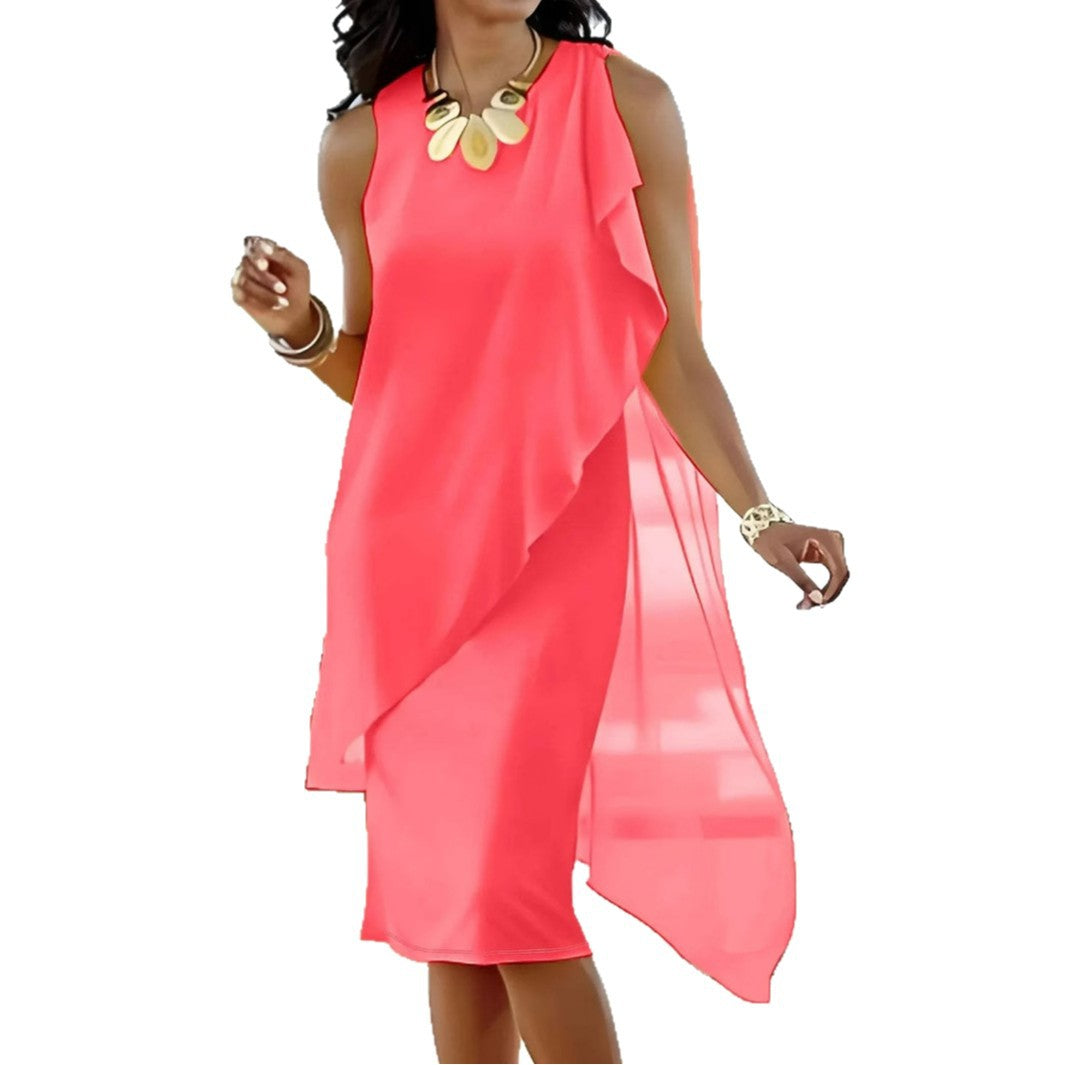 Damen asymmetrisches Chiffonkleid mit fließendem Schnitt Stalluxe