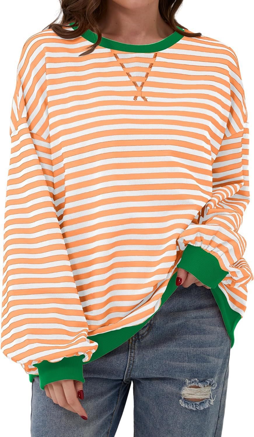 Damen lässiger Sweater mit auffälligem Streifenmuster und elastischen Bündchen Stalluxe