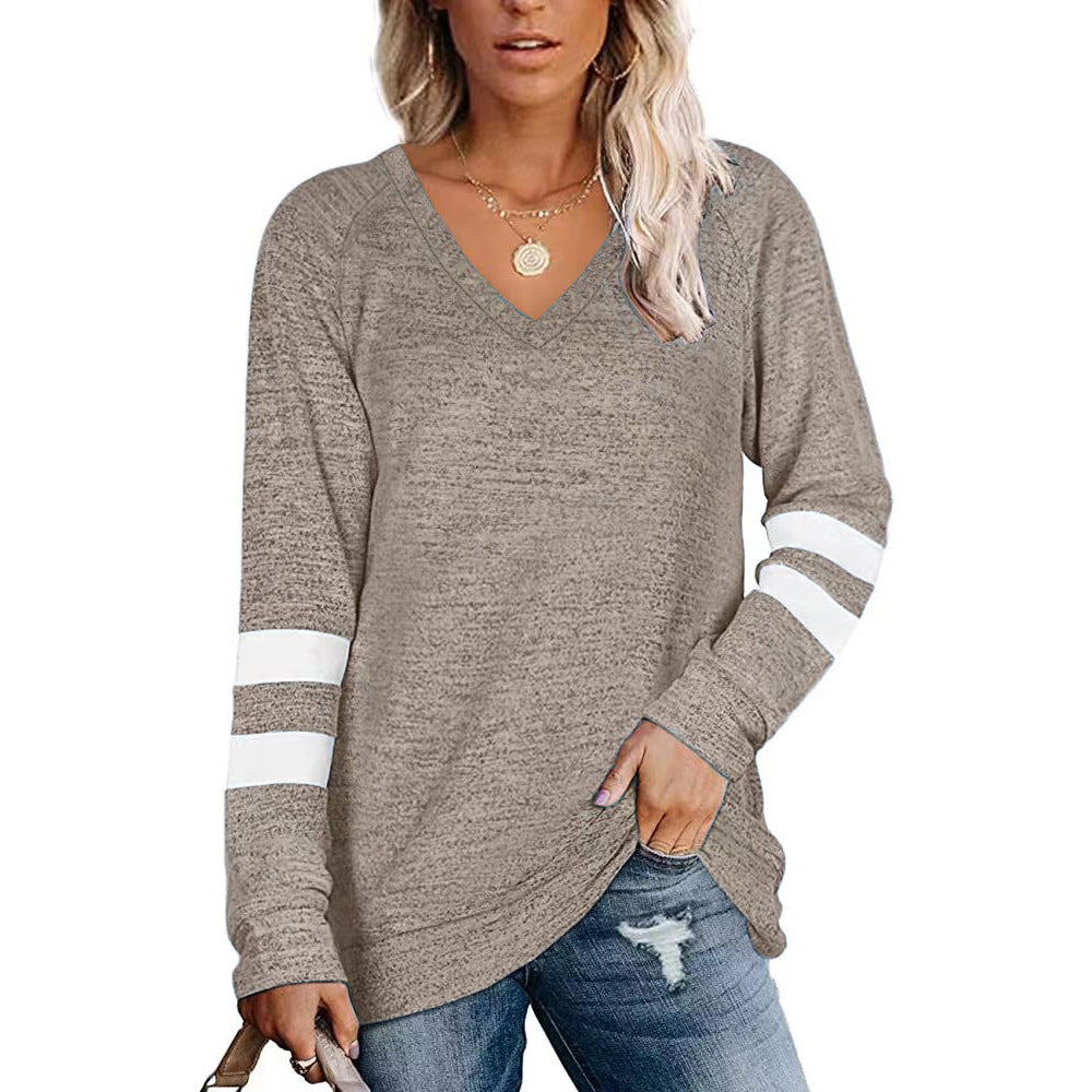 Damen Sportliches Langarmshirt mit V-Ausschnitt und Streifen-Details Stalluxe