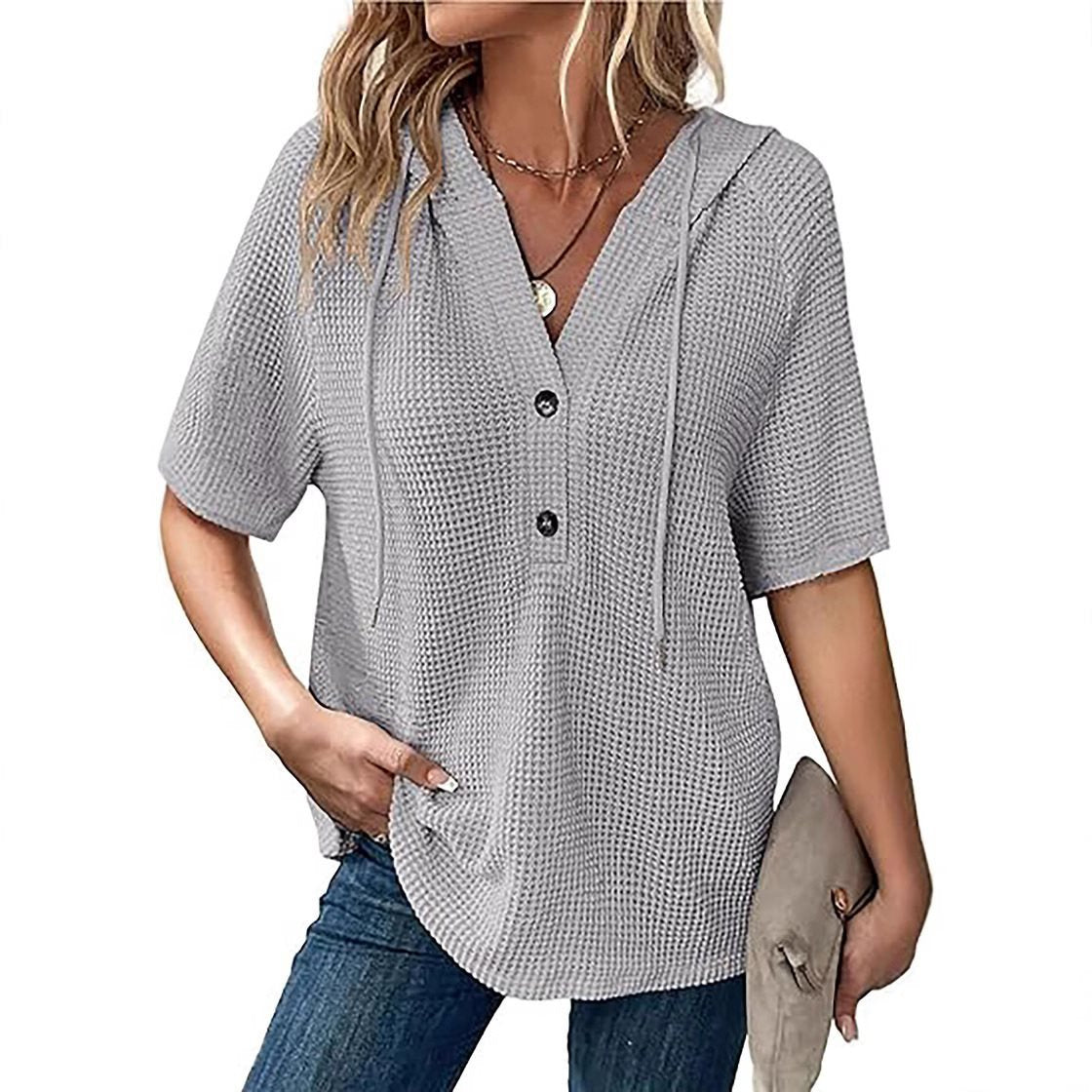 Damen lässiges Oversized Shirt mit Kapuze und Knopfdetail Stalluxe