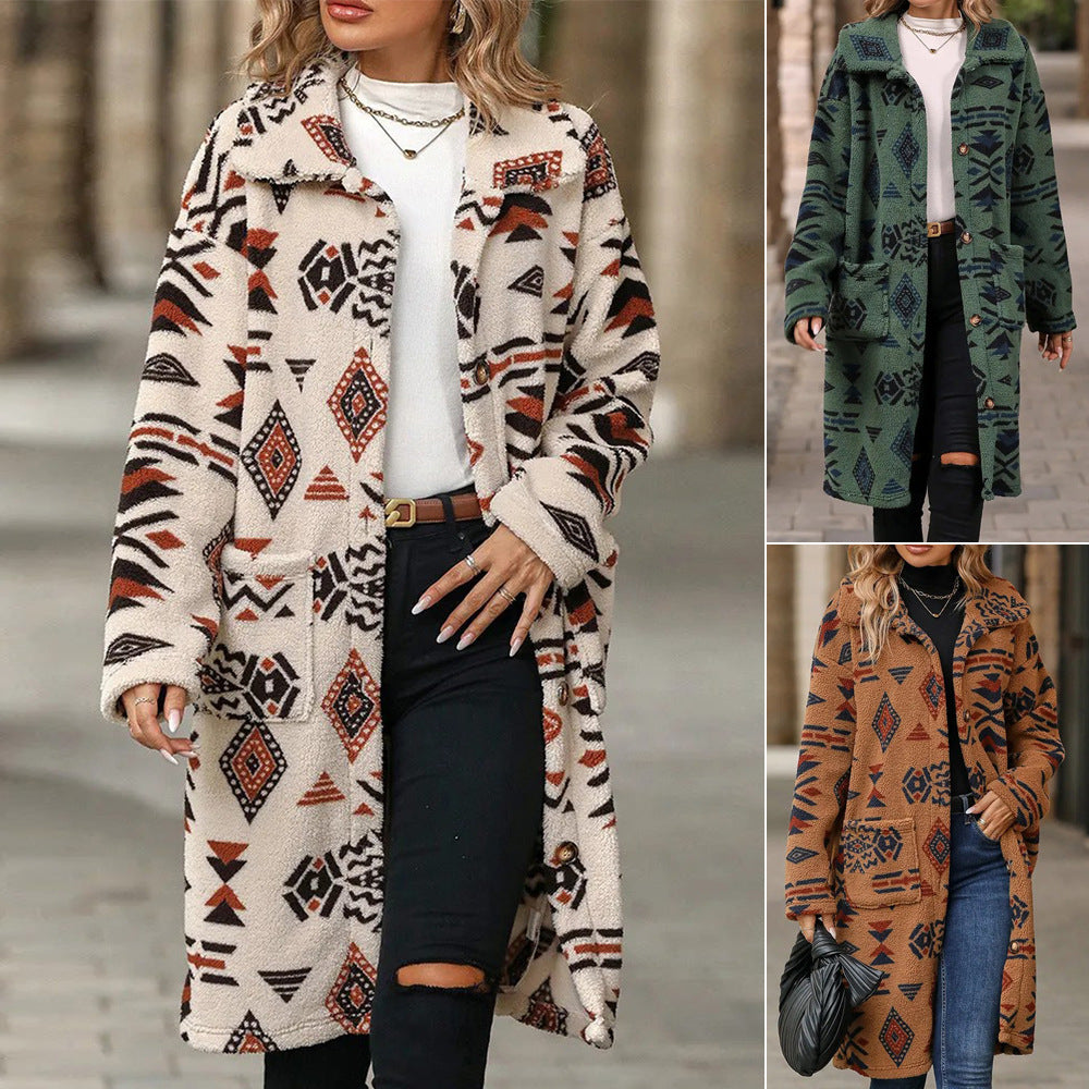 Damen Gemusterte Fleece-Jacke mit verlängertem Schnitt Stalluxe