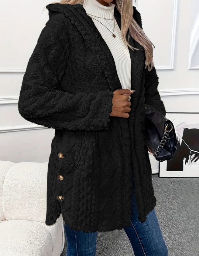 Damen Teddy-Jacke mit Kapuze und Knopfdetail Stalluxe