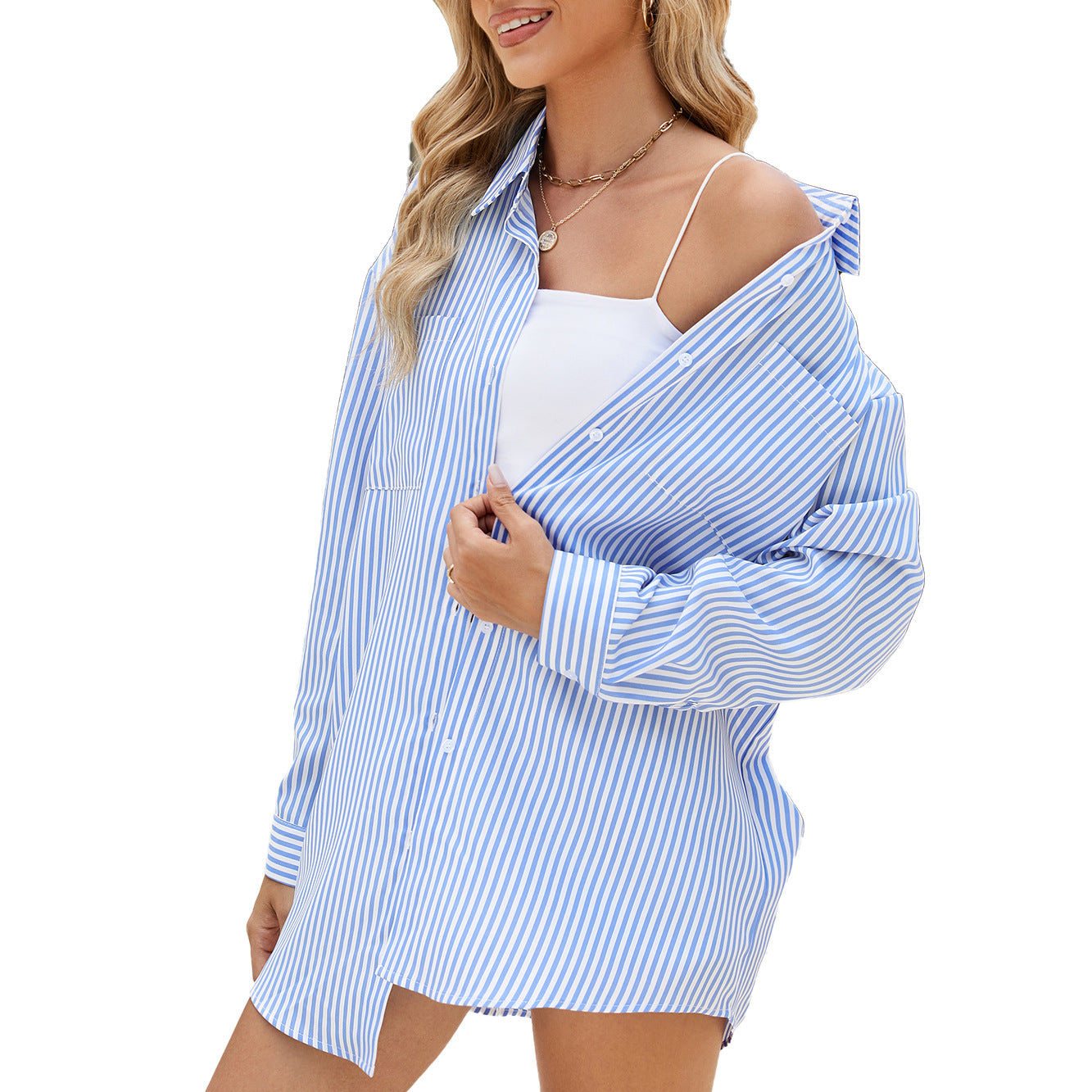Damen lässiges Oversize-Hemd mit feinem Streifenmuster und Knopfdetails Stalluxe