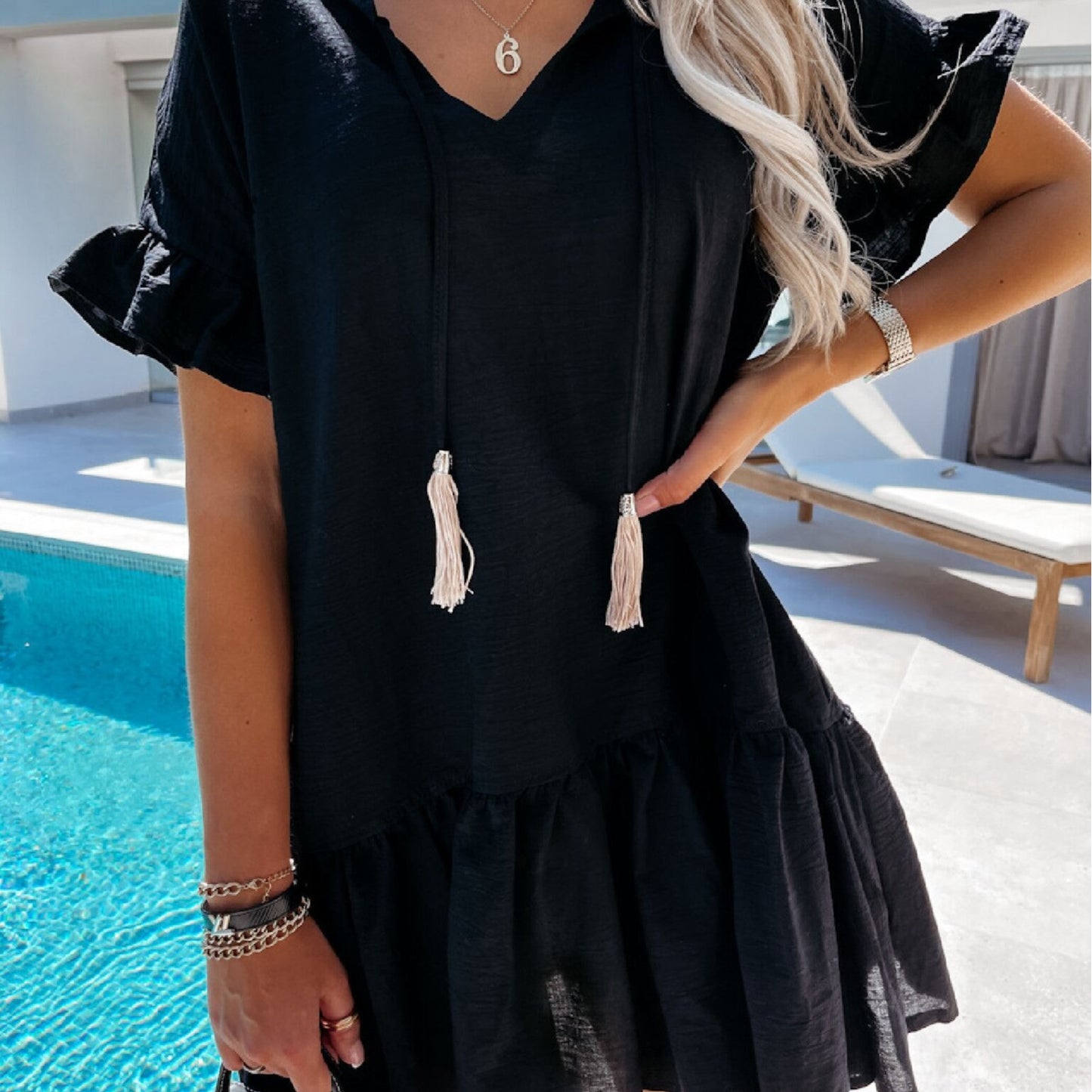 Damen Luftiges, modisches Sommerkleid mit Volant Stalluxe