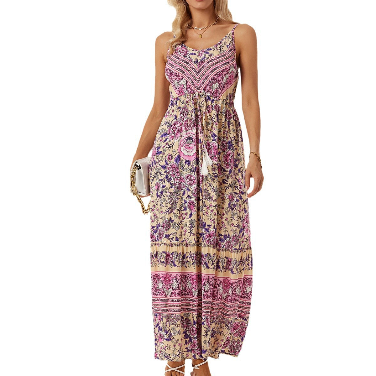 Damen luftiges Maxikleid mit verspieltem floralem Design und Taillenzug Stalluxe