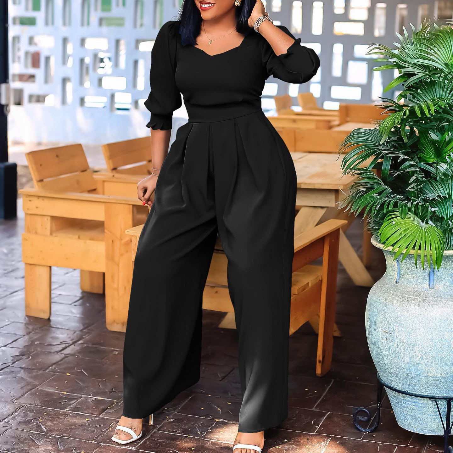 Damen Eleganter Jumpsuit mit langem Arm und taillierter Silhouette Stalluxe