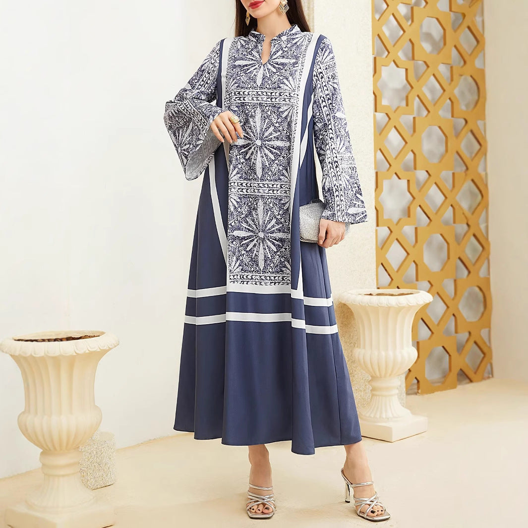 Damen Maxikleid mit elegantem Stehkragen und ausgestellten Ärmeln Stalluxe