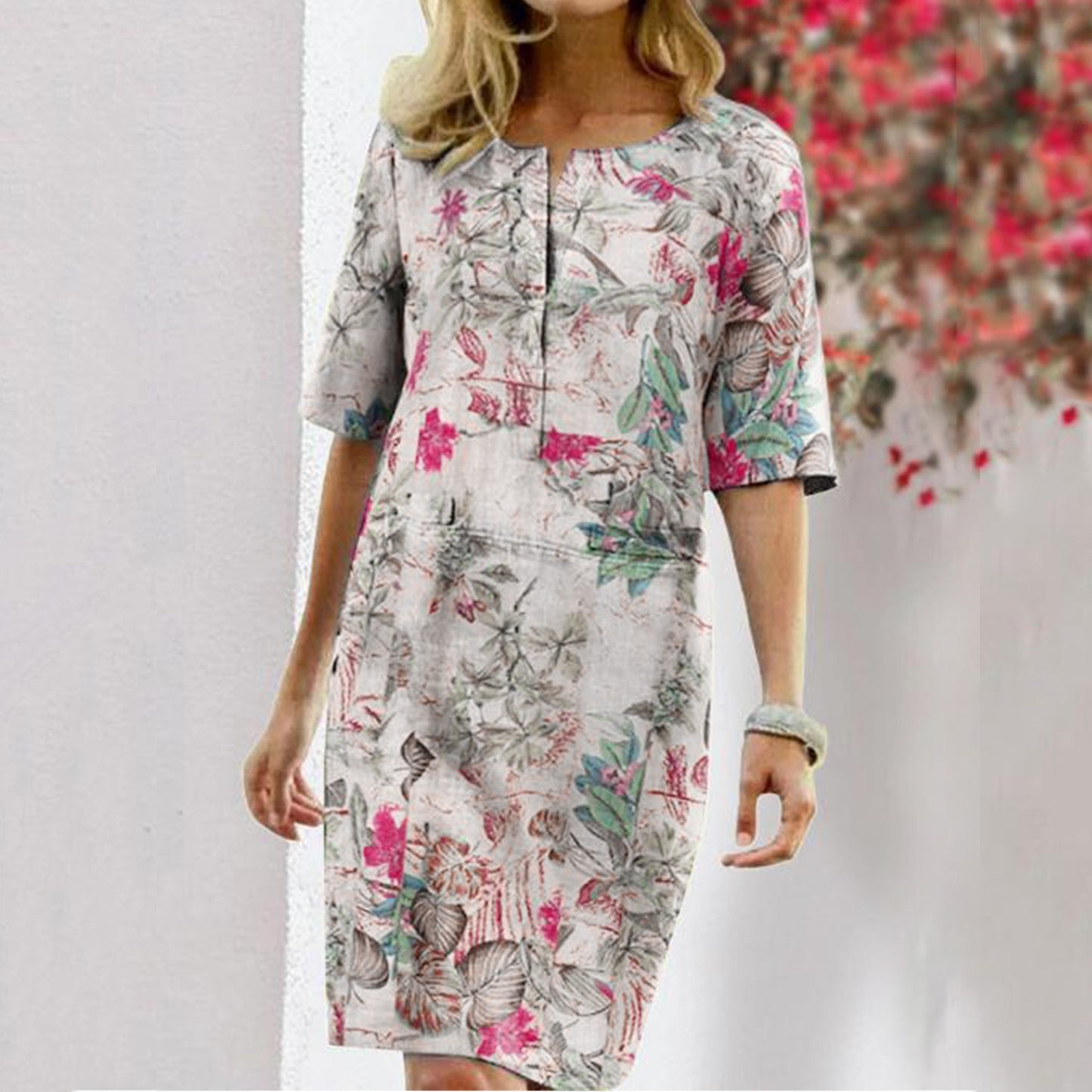 Women's Tropical Print Shift Dress Stalluxe