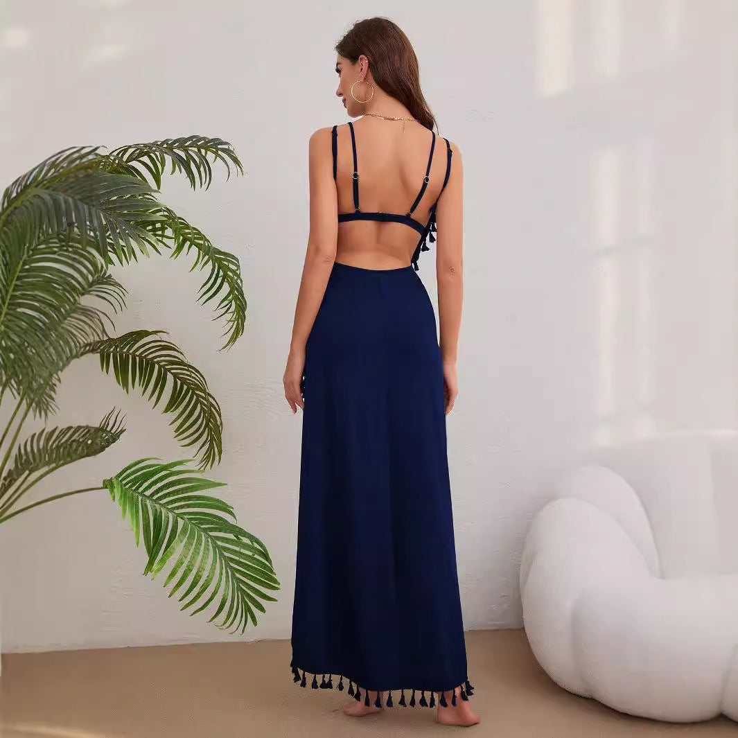 Damen Maxikleid mit eleganter Wickeloptik und verspieltem Rüschenrand Stalluxe