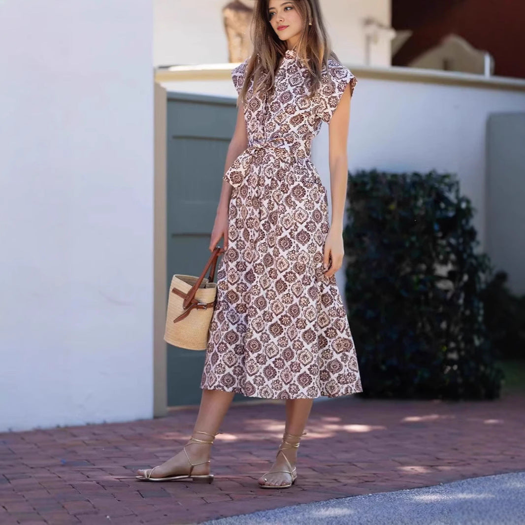 Damen Maxikleid mit elegantem Blütenmuster und raffiniertem Taillenzug Stalluxe