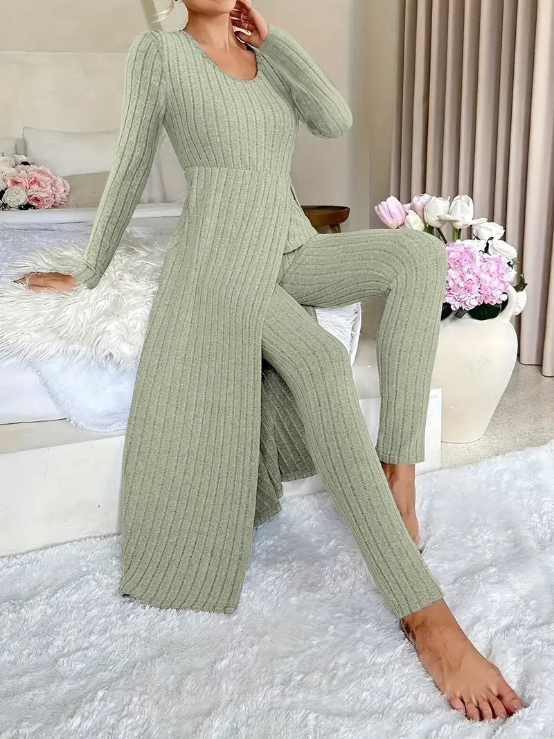 Damen Elegantes Maxijumpsuit mit hochsensibler Struktur und seitlichen Schlitzen Stalluxe