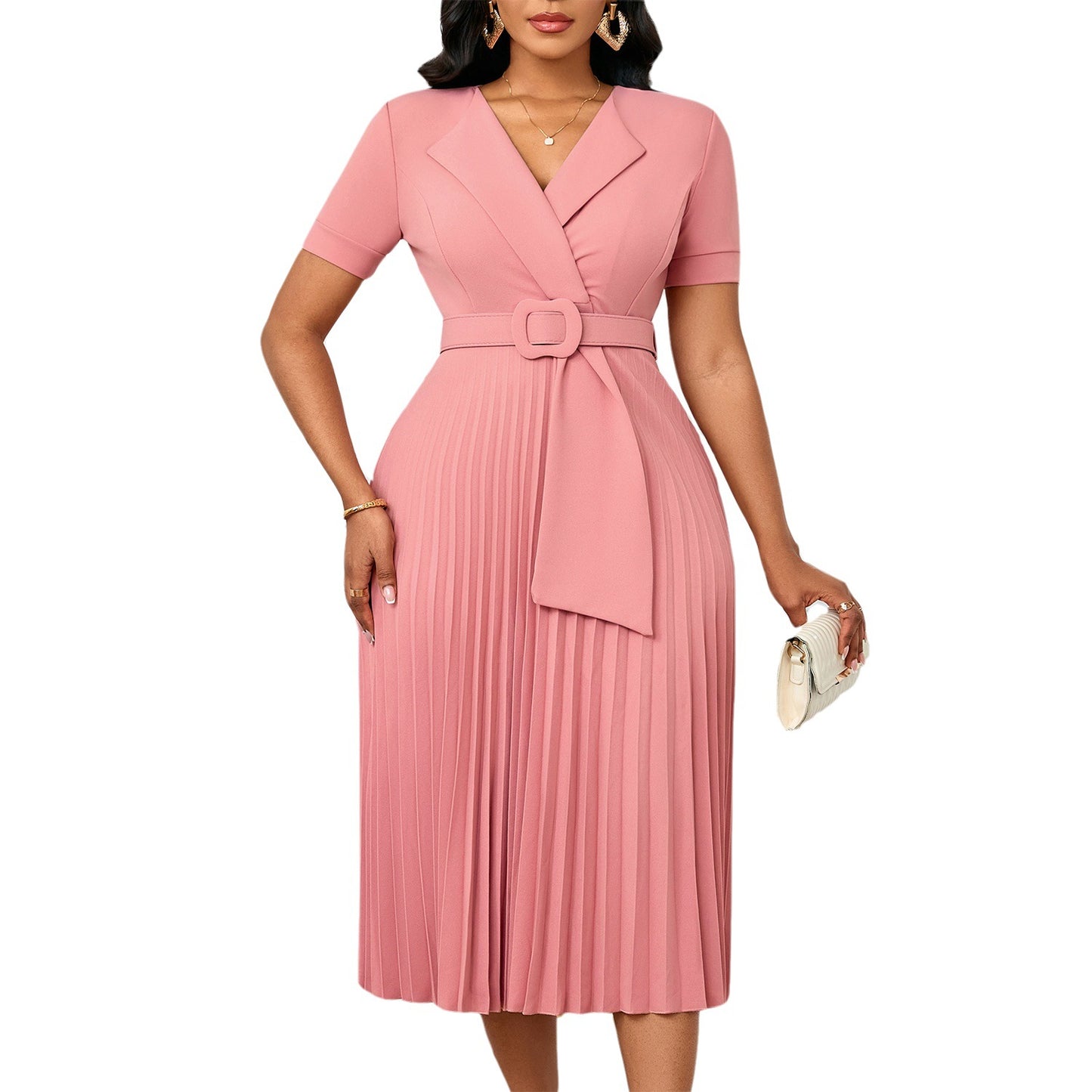 Damen Midikleid mit elegantem Wendegürtel und plissiertem Design Stalluxe