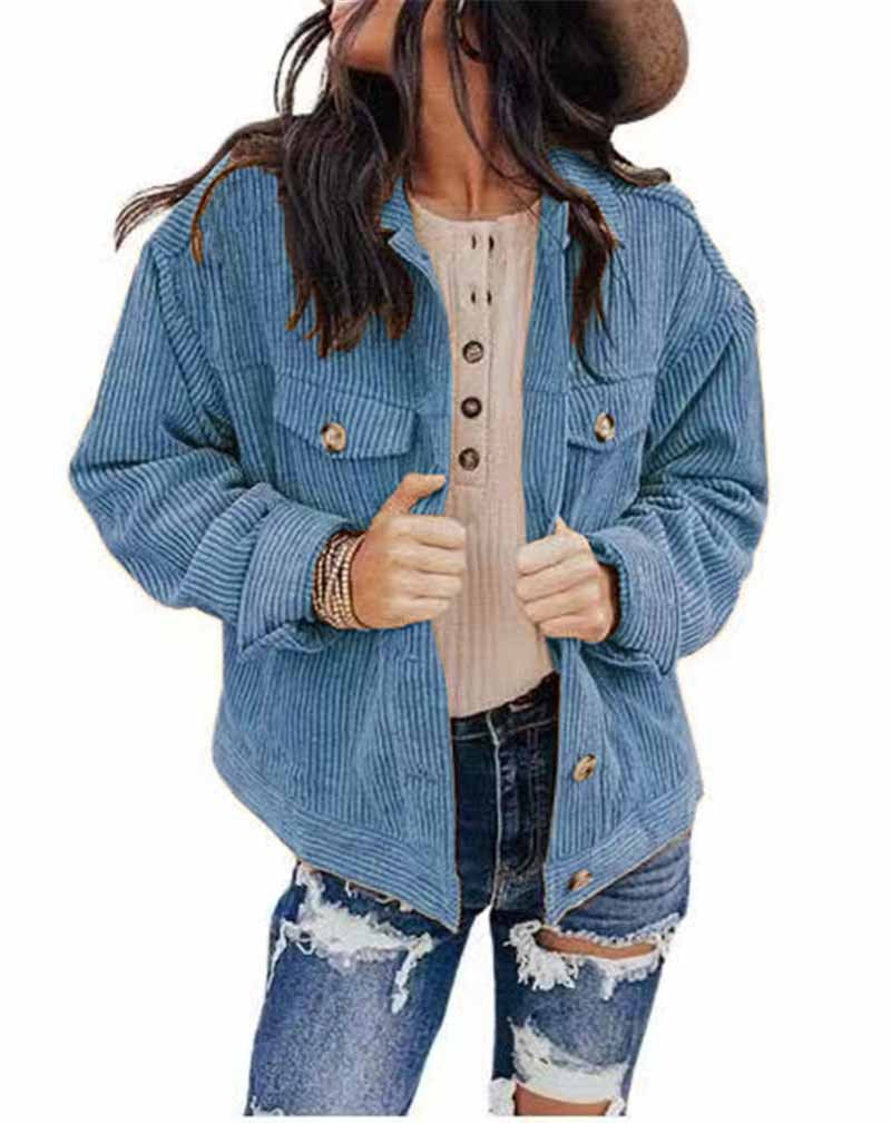 Damen lässige Kordjacke im Oversized-Schnitt mit Knopfdetails Stalluxe