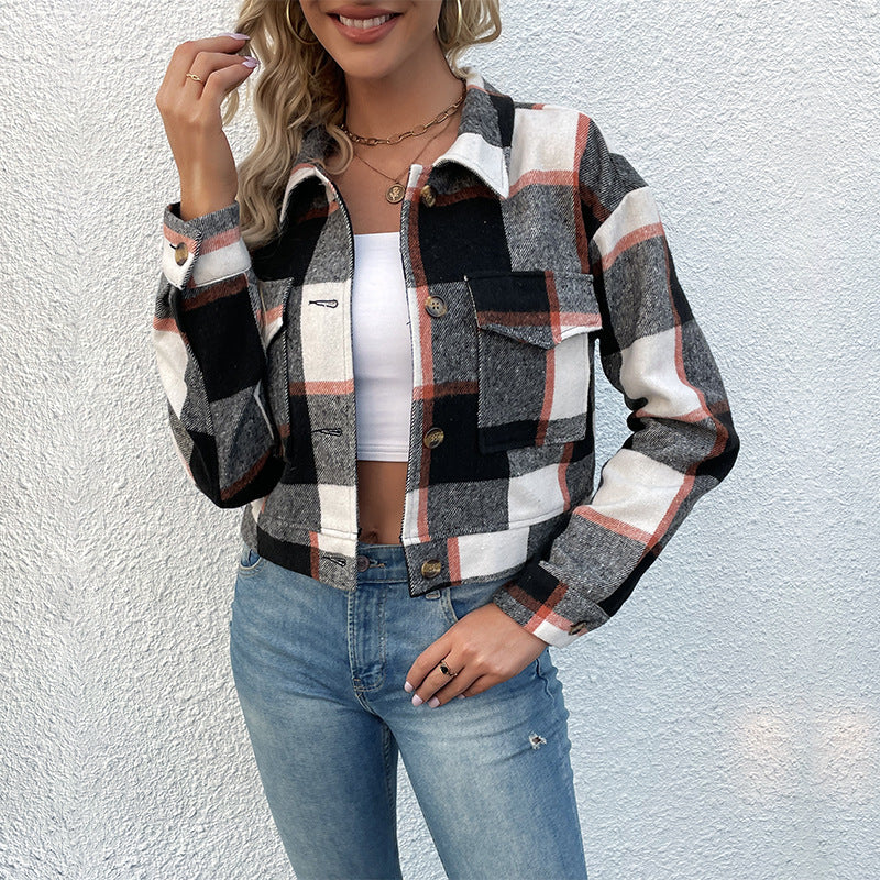 Damen Karierte Baumwolljacke mit modischem Schnitt und Taschen Stalluxe