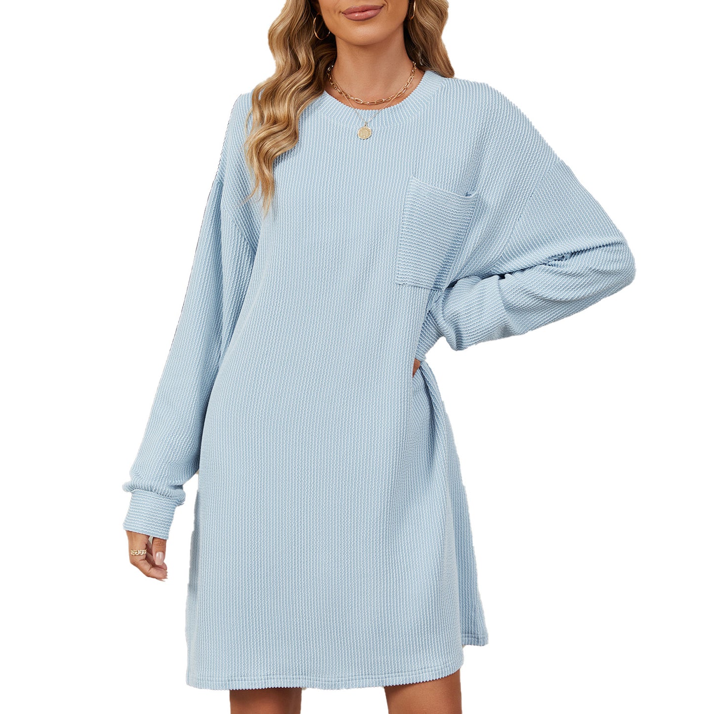 Damen lässiges Langarm Kleid mit praktischen Taschen und modernem Strukturdesign Stalluxe