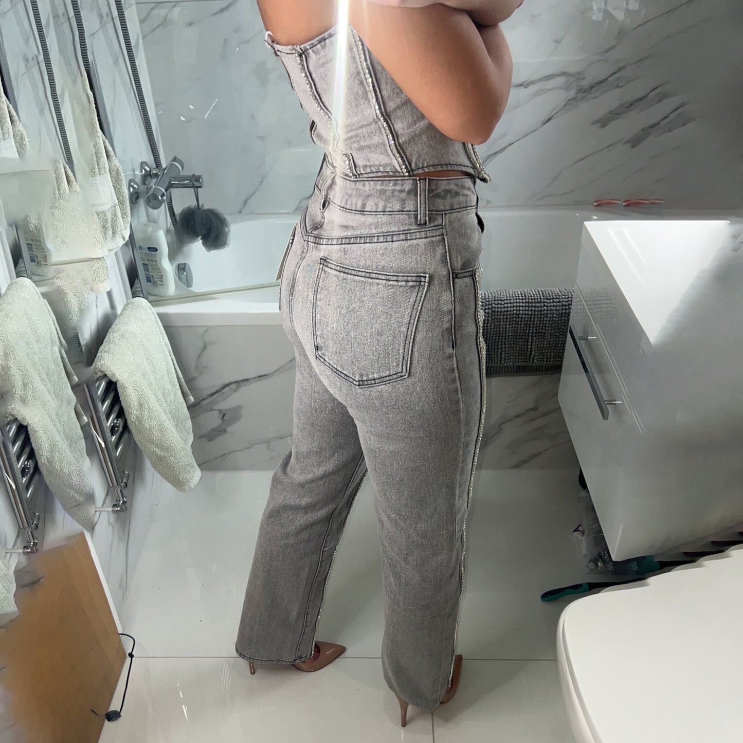 Damen Glamouröse Jeans mit funkelnden Applikationen Stalluxe