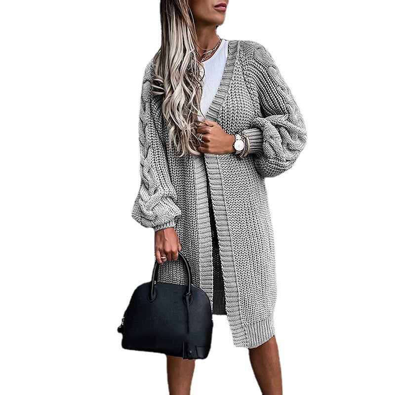 Damen Langer Strickcardigan mit voluminösen Puffärmeln und offenen Seiten Stalluxe