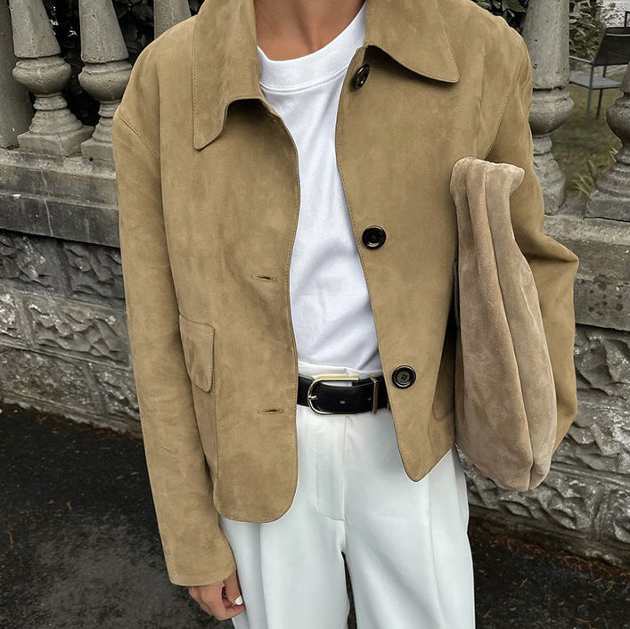 Damen Kurzjacke aus Wildleder mit großen Taschen und Button-Down-Verschluss Stalluxe