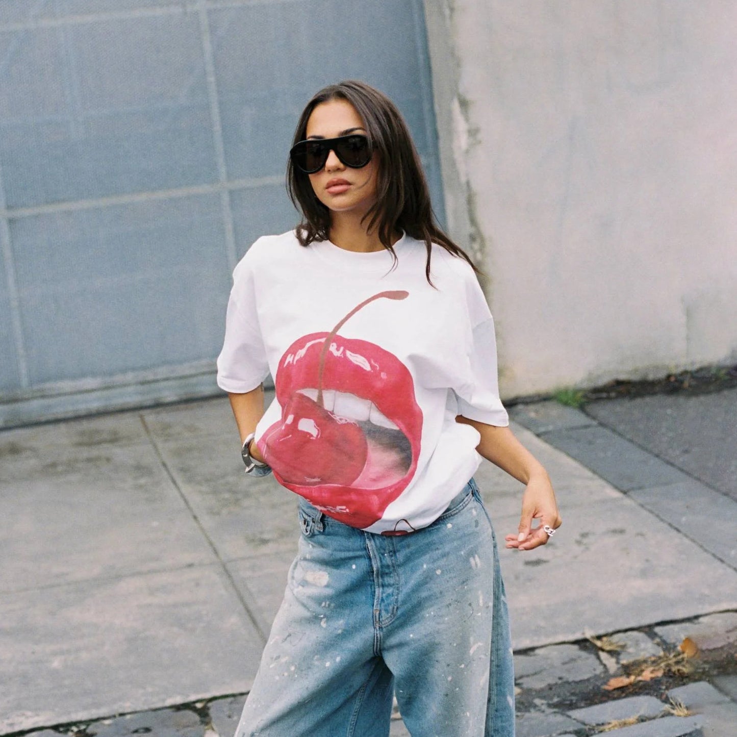 Damen Grafik T-Shirt mit kreativem Kirschmotiv Stalluxe