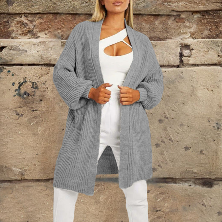 Damen Strickcardigan mit tiefem V-Ausschnitt und großzügigen Taschen Stalluxe Grau