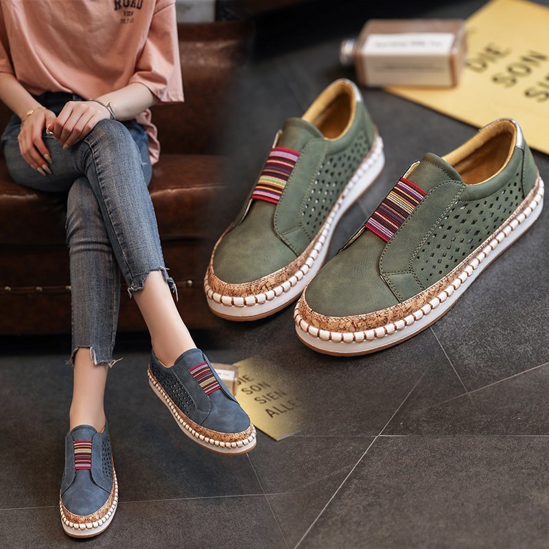 Damen Atmungsaktive Slip-On Sneakers mit elastischem Riemen und modischem Korkdesign Stalluxe