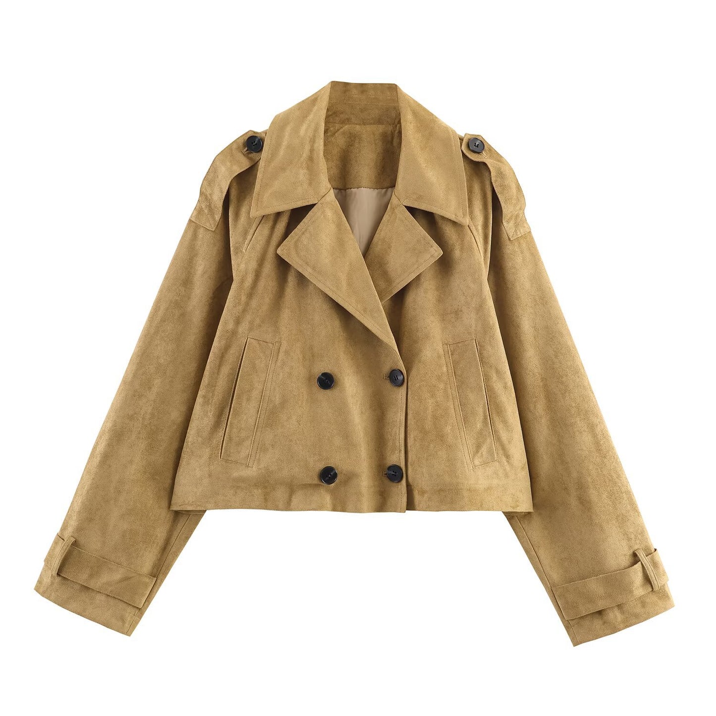 Damen Modische Cropped Trenchjacke mit doppelter Knopfleiste und praktischen Taschen Stalluxe