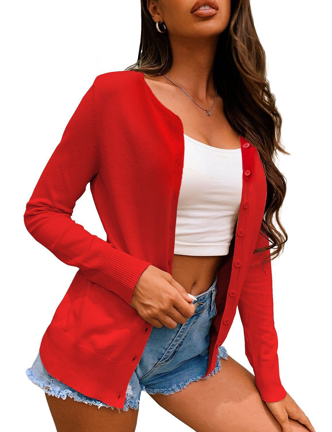 Damen lässiger Cardigan mit Knopfdetails und eleganten langen Ärmeln Stalluxe