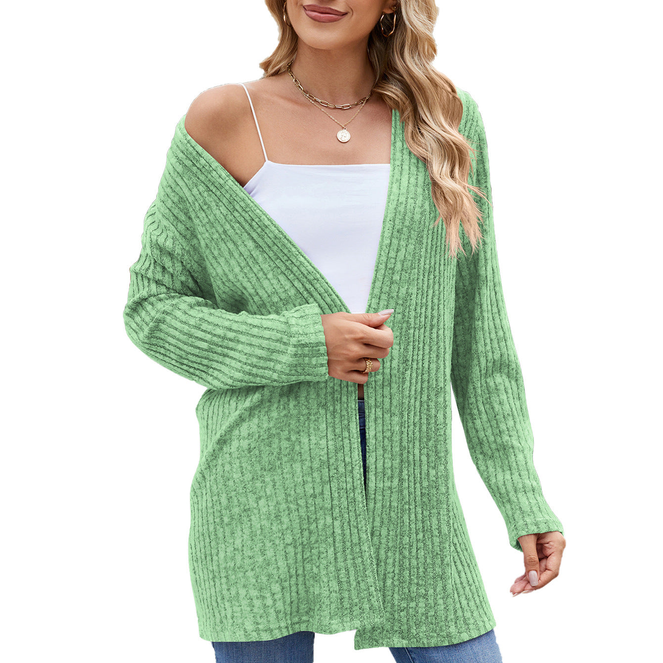 Damen elegante Strickjacke mit offenem Design und feiner Rippenstruktur Stalluxe