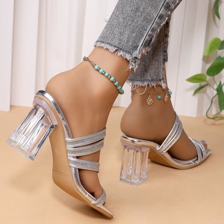 Damen elegante Blockabsatz-Sandaletten mit glitzernden Riemen Stalluxe