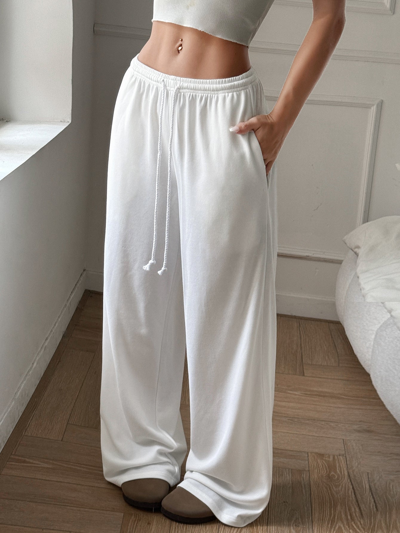 Damen Bequeme Weite Sommerhose mit elastischem Bund und Kordelzug Stalluxe
