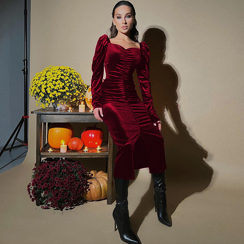 Damen Midikleid mit Puffärmeln und elegantem Taillierungsdesign Stalluxe