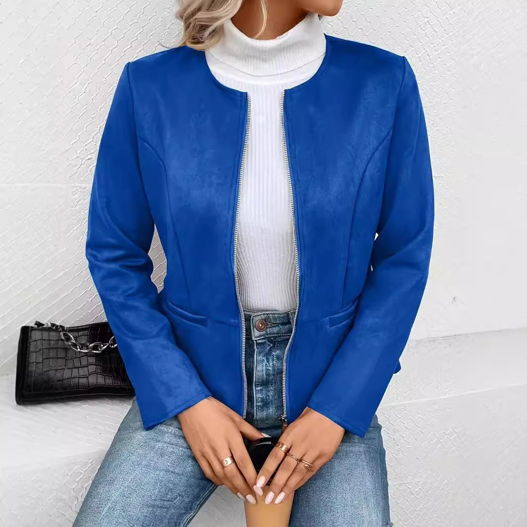 Damen modische Kunstlederjacke mit femininer Passform und Reißverschluss Stalluxe
