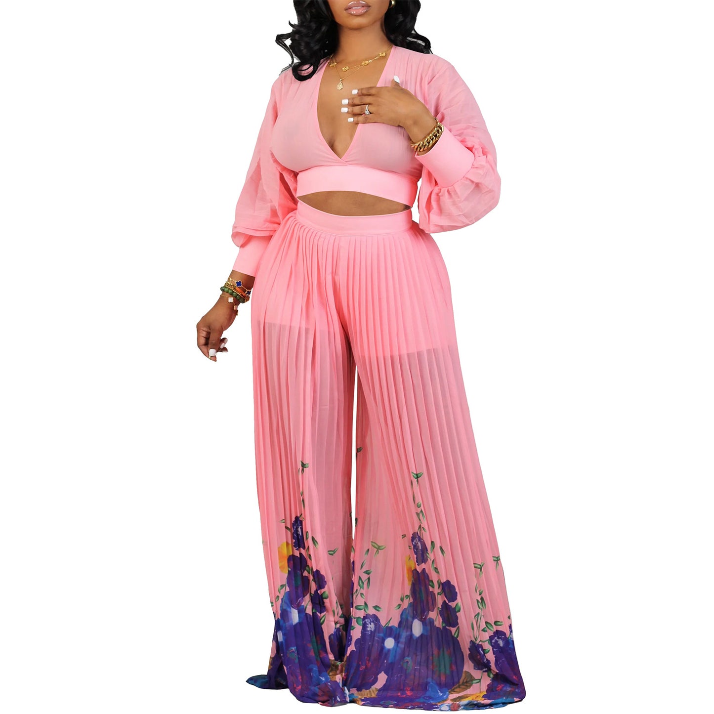 Damen Eleganter Jumpsuit mit weitem Bein und Blumenmuster Stalluxe