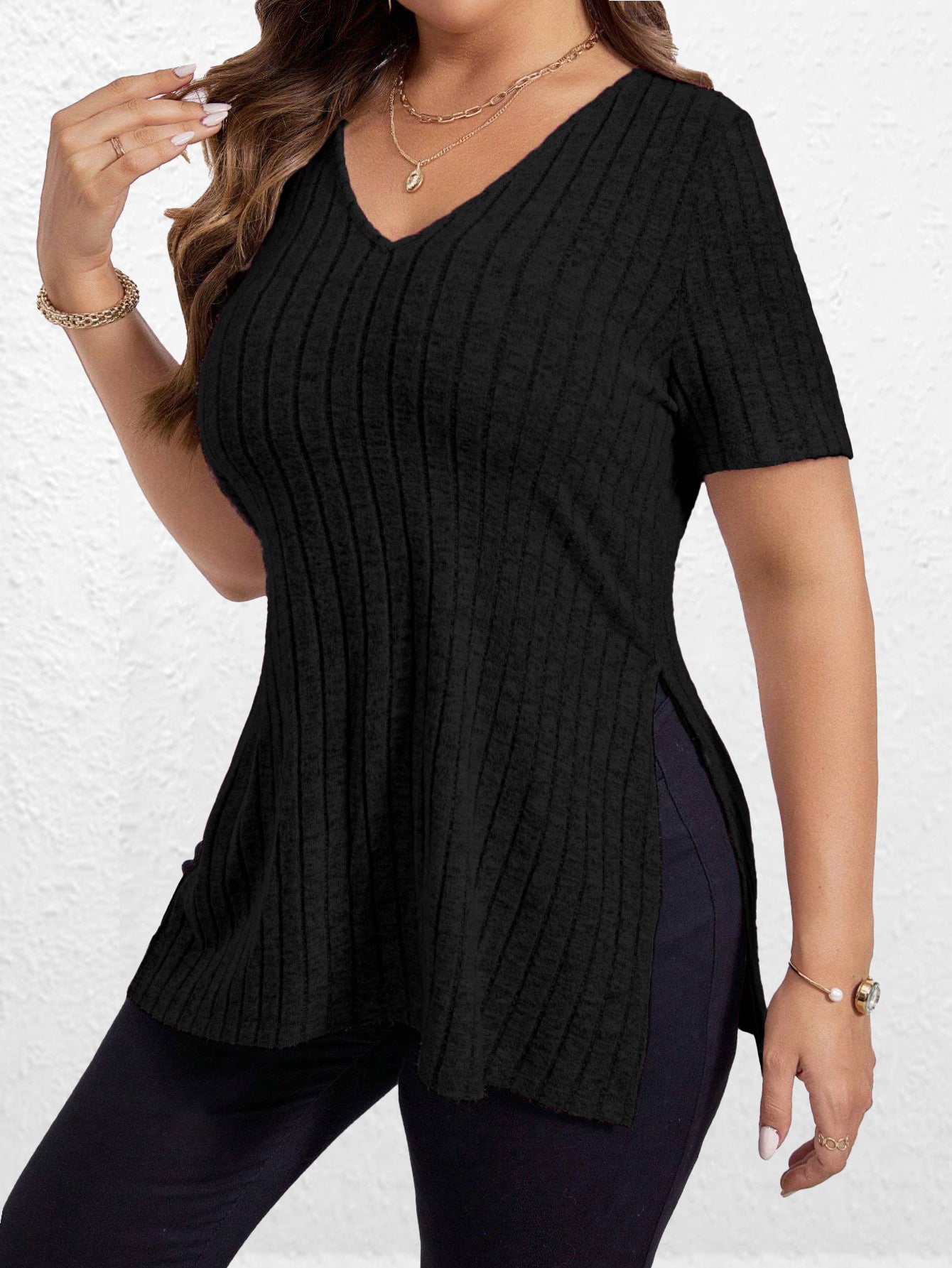 Women's Textured V-Neck Tunic Top Stalluxe