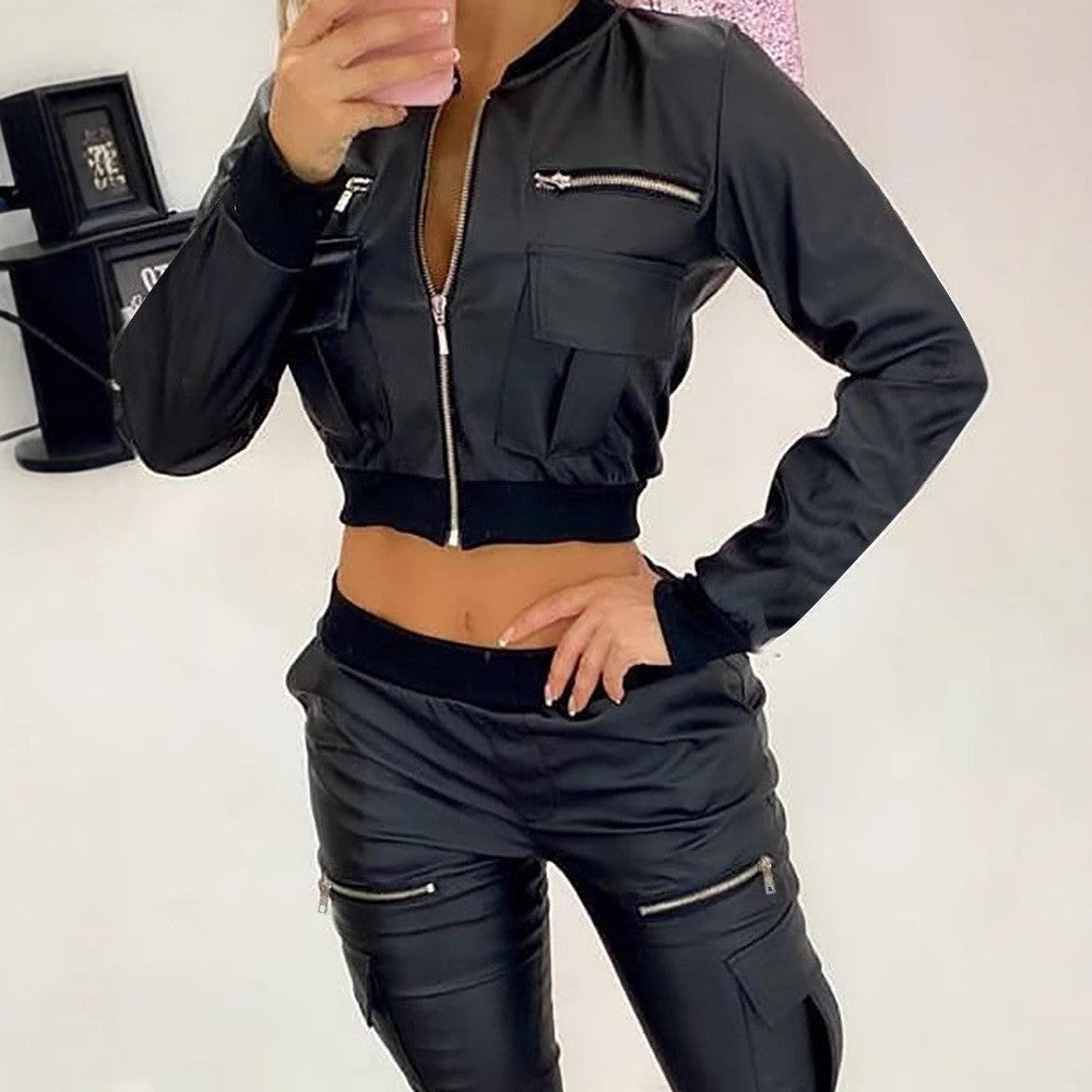 Damen cropped Jacke mit seitlichen Reißverschlusstaschen und elastischem Bund Stalluxe