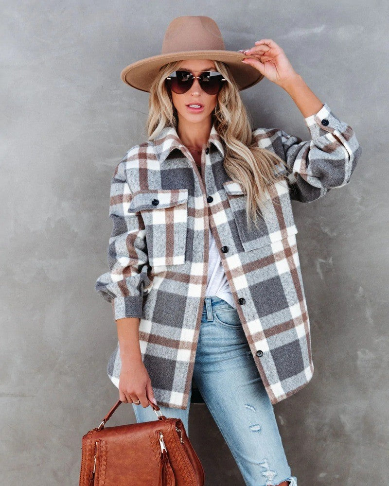Damen Flanell Hemdjacke im modischen Karo-Look mit großen Taschen Stalluxe