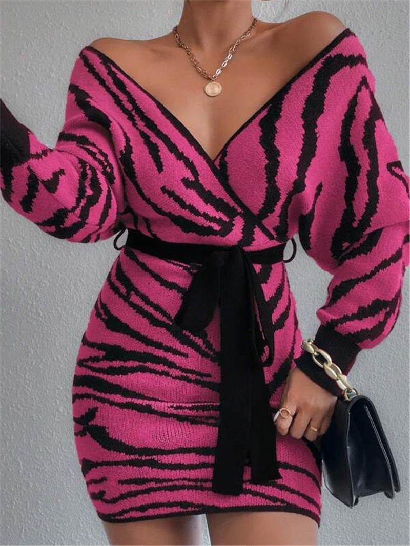 Damen Strickkleid im angesagten Zebramuster Stalluxe