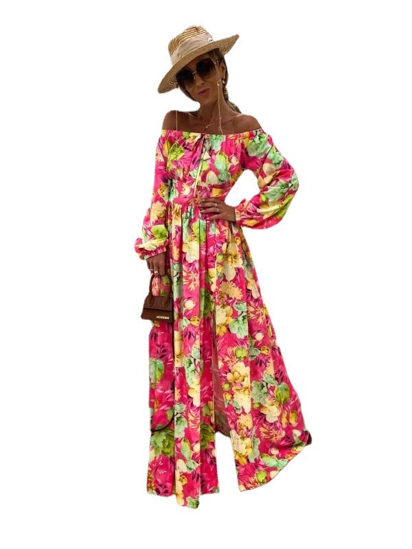 Damen Maxikleid mit schulterfreiem Schnitt und floralem Design Stalluxe