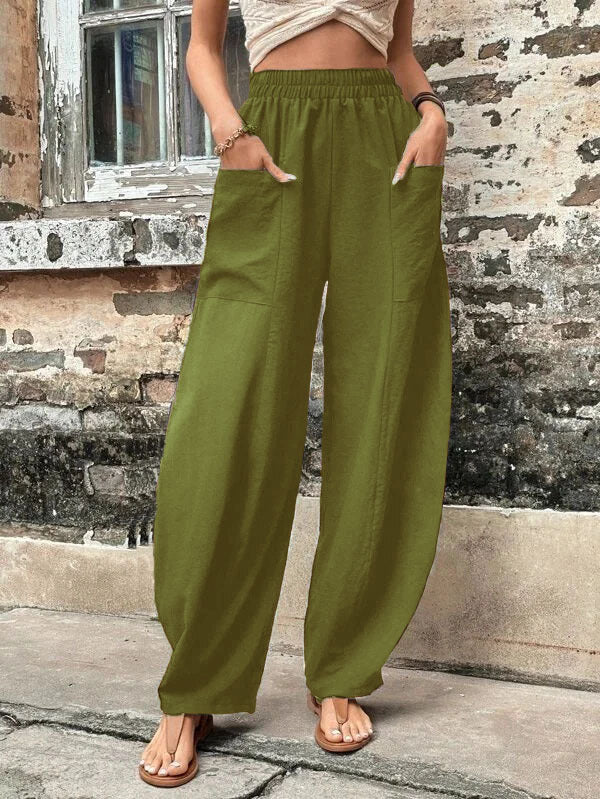Damen Weite Palazzo-Hosen mit elastischem Bund und praktischen Taschen Stalluxe