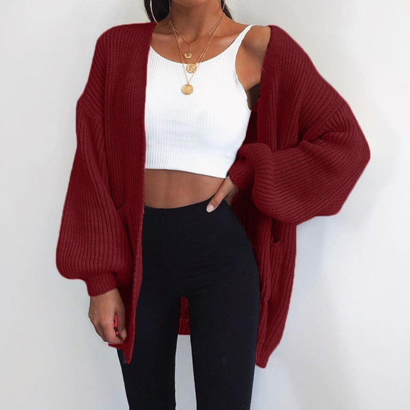 Damen Grober Strickcardigan mit ballonförmigen Ärmeln und lässigem Schnitt Stalluxe