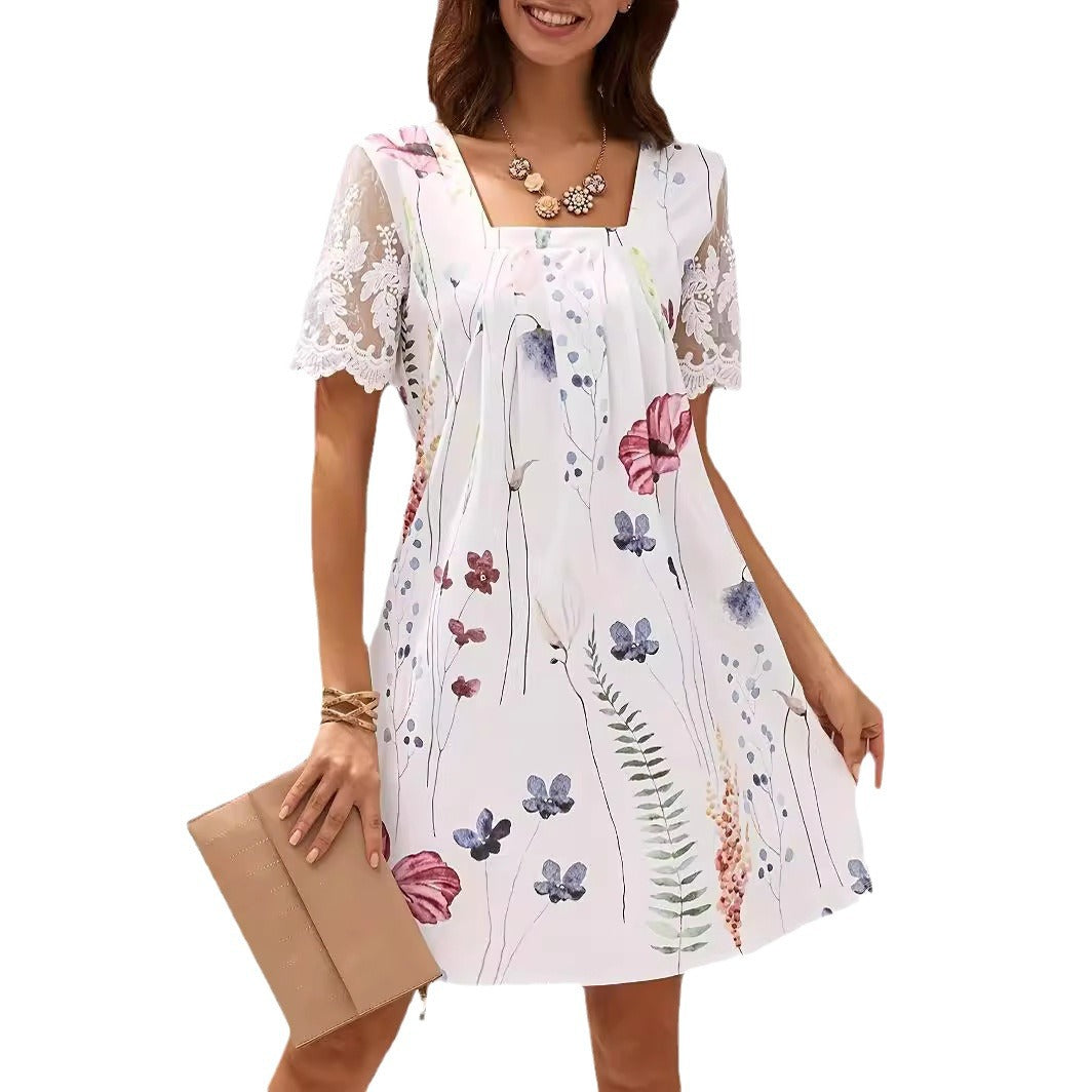 Damen Freizeitkleid mit floralen Mustern und transparenter Spitze Stalluxe