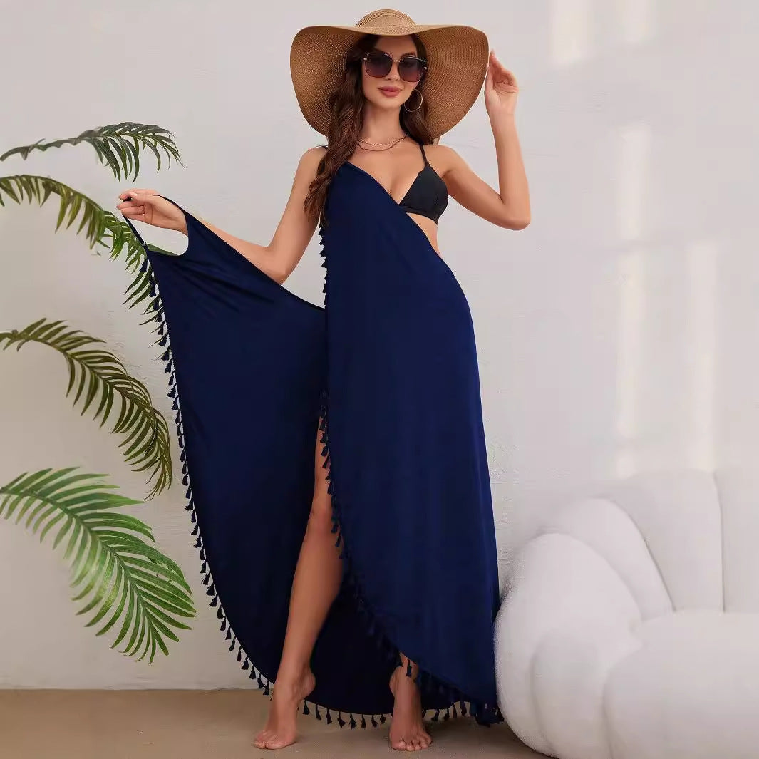 Damen Maxikleid mit eleganter Wickeloptik und verspieltem Rüschenrand Stalluxe