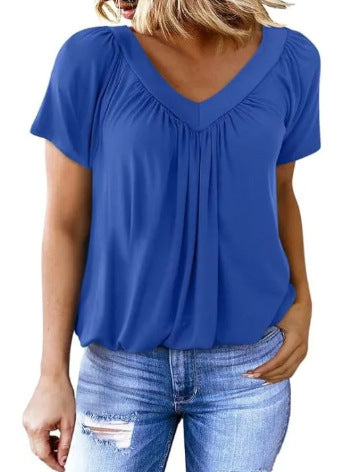 Women's Pleated V-Neck Casual Top Stalluxe