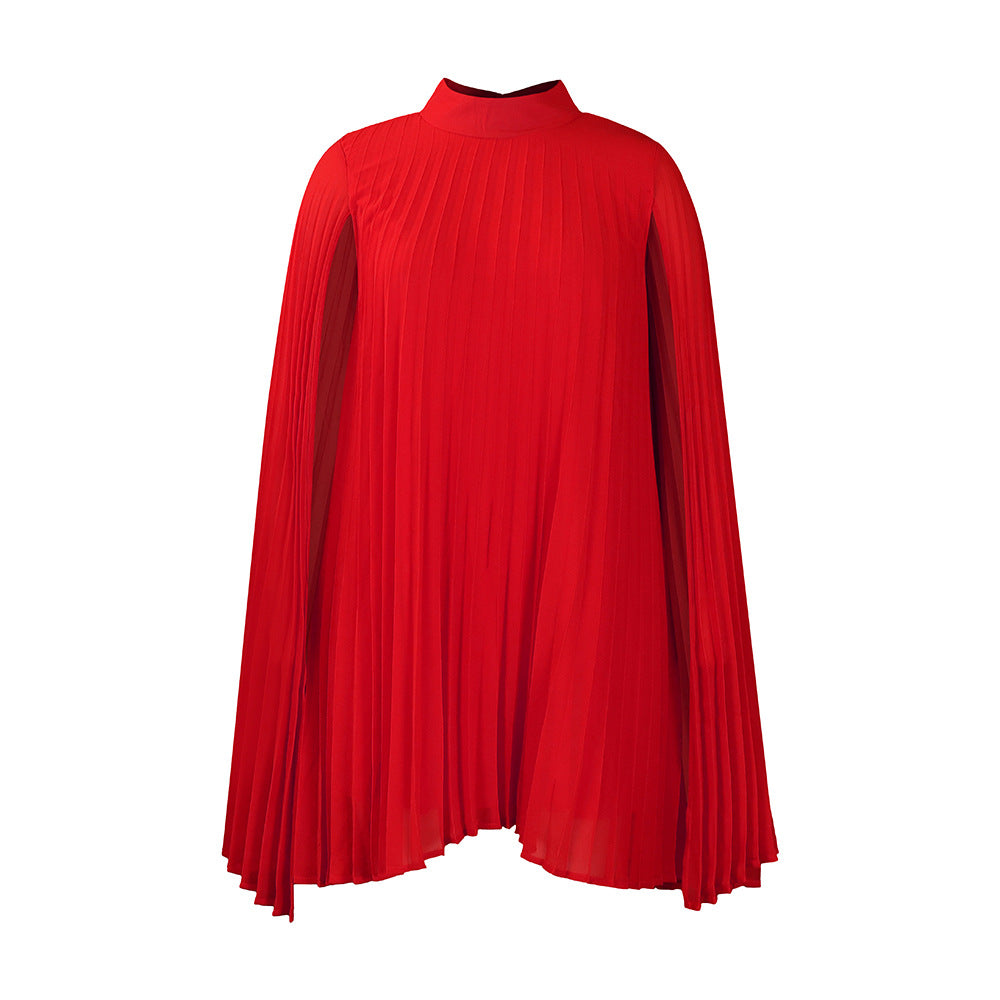 Damen Plissee-Kleid mit eleganten Kapuze und voluminösen Ärmeln Stalluxe