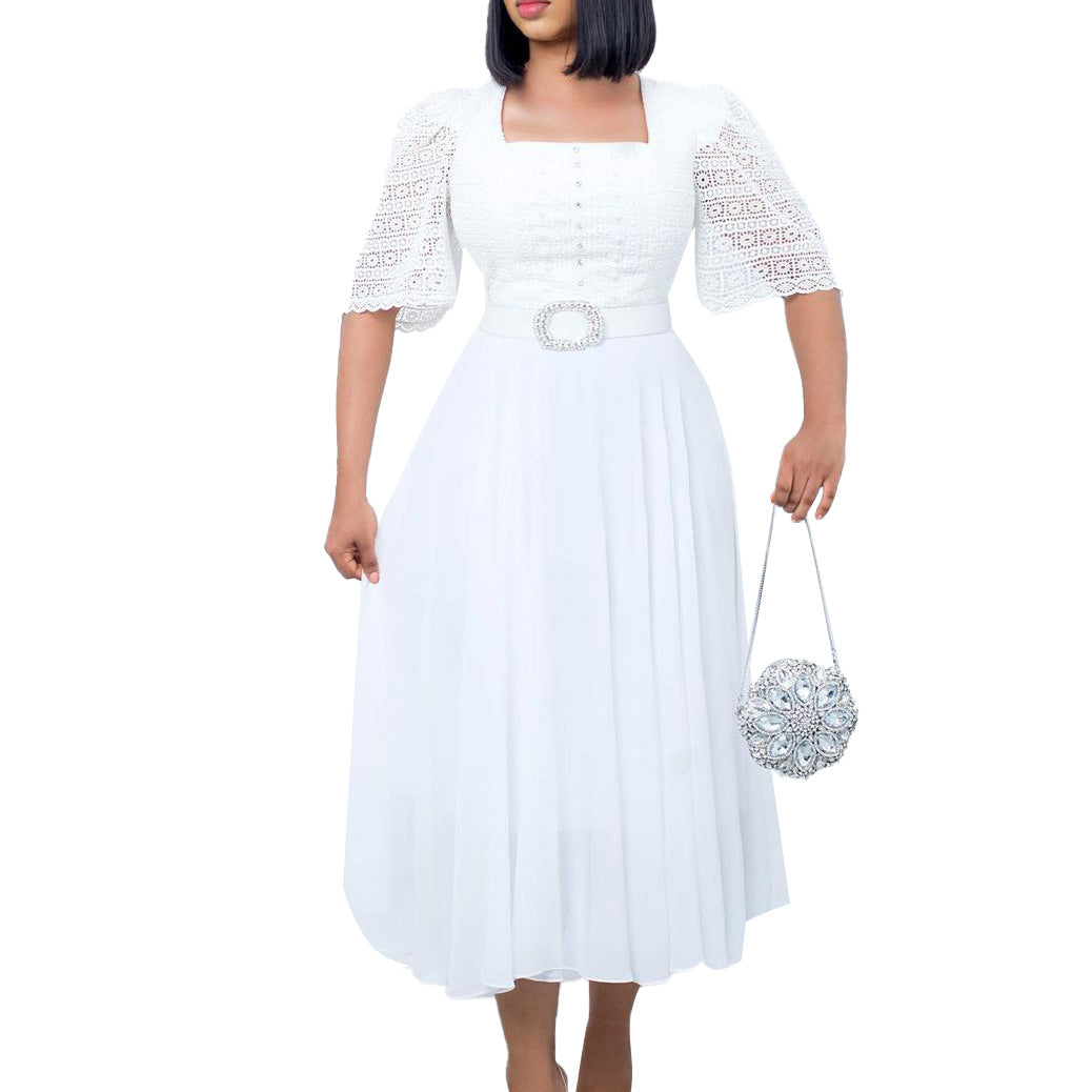 Damen Maxikleid mit Rüschenärmeln und dekorativem Taillengürtel Stalluxe