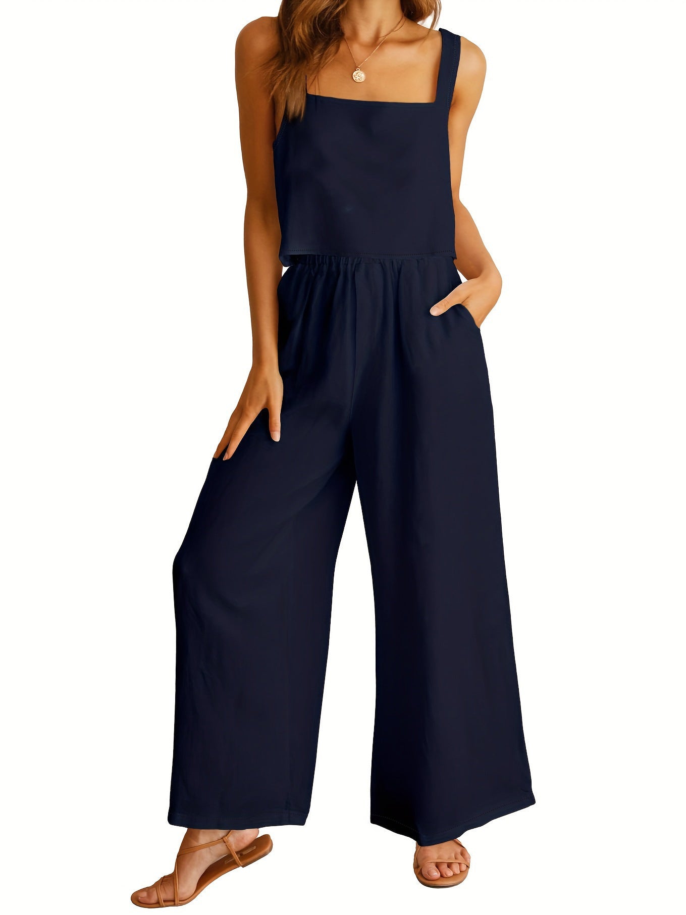 Damen Lässiger Jumpsuit mit weiten Beinen und praktischen Taschen Stalluxe