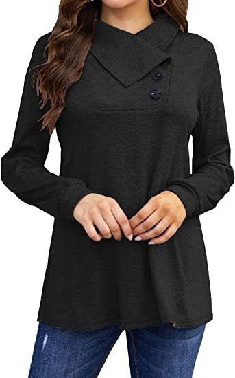 Damen entspannte Langarmbluse mit asymmetrischem Kragen und Knopfdetails Stalluxe